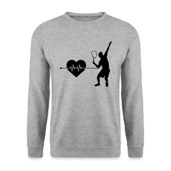 Tennis Herzschlag - Unisex Pullover - Weißgrau meliert - Vorne - Alina (178cm) & Michal (187cm)