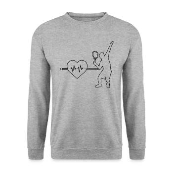 Tennis Herzschlag - Unisex Pullover - Weißgrau meliert - Vorne - Alina (178cm) & Michal (187cm)