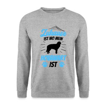 Zuhause ist wo mein Hovawart ist Hovawart - Unisex Pullover - Weißgrau meliert - Vorne - Alina (178cm) & Michal (187cm)