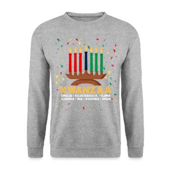 kwanzaa, kinara candle kwanzaa - Unisex Pullover - Weißgrau meliert - Vorne - Alina (178cm) & Michal (187cm)