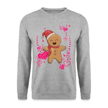 Lebkuchen mit Herzen lecker - Unisex Pullover - Weißgrau meliert - Vorne - Alina (178cm) & Michal (187cm)