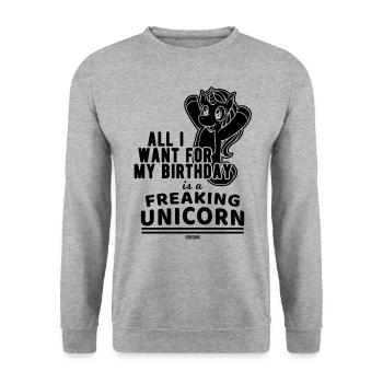 Licorne folle pour l’anniversaire - Sweat-shirt Unisexe - gris chiné - Devant - Alina (178cm) & Michal (187cm)