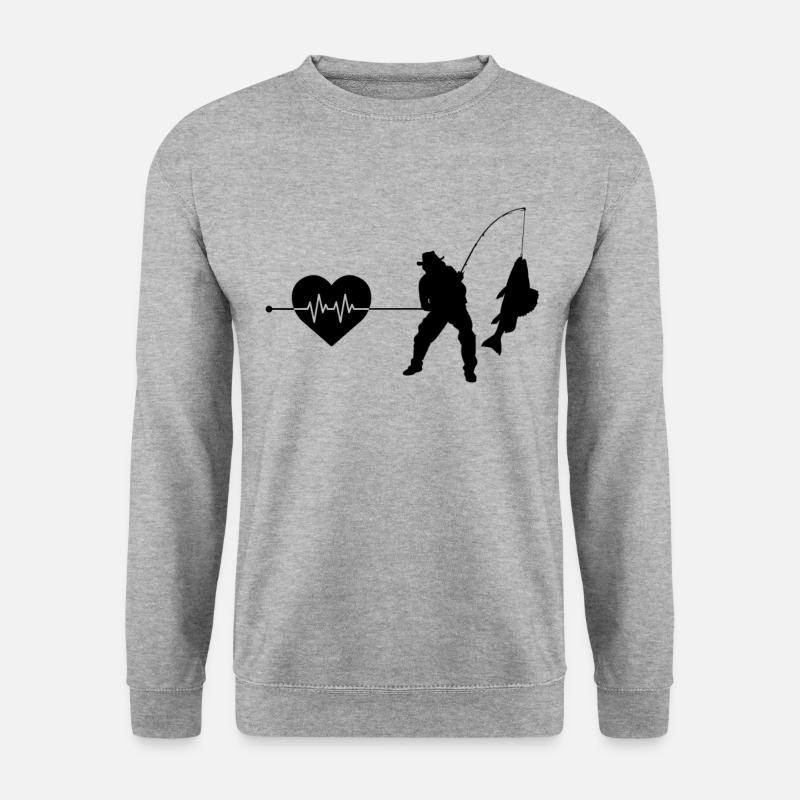 Angeln Herzschlag - Unisex Pullover - Weißgrau meliert