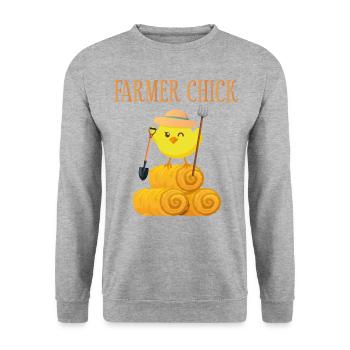 Farming Farmer Girl Chicken Farmer - Unisex Pullover - Weißgrau meliert - Vorne - Alina (178cm) & Michal (187cm)