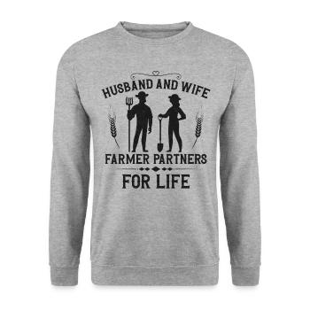 Farming Farmer Husband Wife - Unisex Pullover - Weißgrau meliert - Vorne - Alina (178cm) & Michal (187cm)
