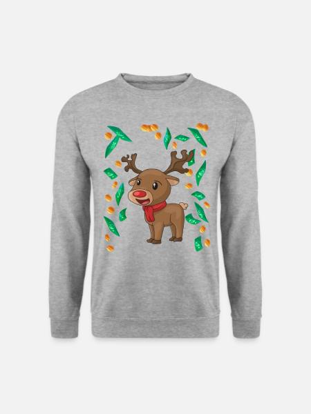 Rentier Weihnachten Geldregen - Unisex Pullover - Weißgrau meliert