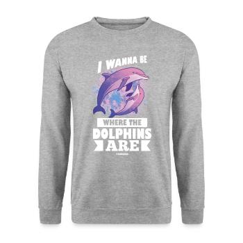 Delfin - Unisex Pullover - Weißgrau meliert - Vorne - Alina (178cm) & Michal (187cm)