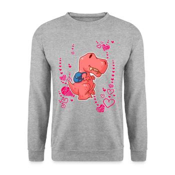 T-Rex Love Hearts Schoolchild - Unisex Sweatshirt - salt & pepper - Front - Alina (178cm) & Michal (187cm)