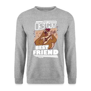 Huhn - Unisex Pullover - Weißgrau meliert - Vorne - Alina (178cm) & Michal (187cm)