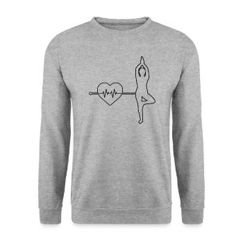Yoga Herzschlag - Unisex Pullover - Weißgrau meliert - Vorne - Alina (178cm) & Michal (187cm)