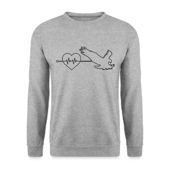 Adler Herzschlag - Unisex Pullover - Weißgrau meliert - Vorne - Alina (178cm) & Michal (187cm)
