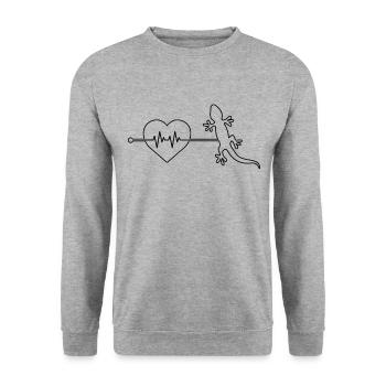Eidechse Herzschlag - Unisex Pullover - Weißgrau meliert - Vorne - Alina (178cm) & Michal (187cm)