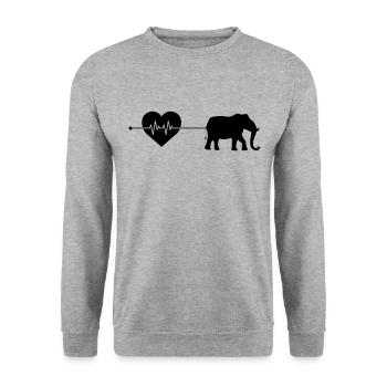 Elefant Herzschlag - Unisex Pullover - Weißgrau meliert - Vorne - Alina (178cm) & Michal (187cm)