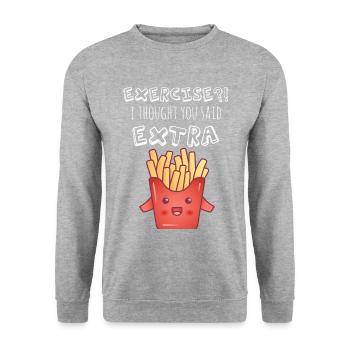 Exercise - I Thought You Said Extra Fries?! - Unisex Sweatshirt - salt & pepper - Front - Alina (178cm) & Michal (187cm)