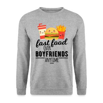 Fast Food Over Boyfriends Anytime - Unisex Sweatshirt - salt & pepper - Front - Alina (178cm) & Michal (187cm)