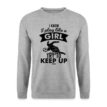 Mädchenfußball - Unisex Pullover - Weißgrau meliert - Vorne - Alina (178cm) & Michal (187cm)