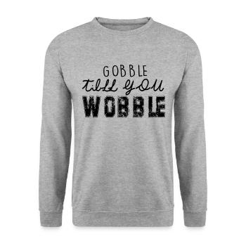 Gobble till you wobble - Thanksgiving saying - Unisex Sweatshirt - salt & pepper - Front - Alina (178cm) & Michal (187cm)