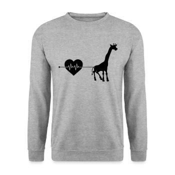 Giraffe Herzschlag - Unisex Pullover - Weißgrau meliert - Vorne - Alina (178cm) & Michal (187cm)