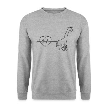 Giraffe Herzschlag - Unisex Pullover - Weißgrau meliert - Vorne - Alina (178cm) & Michal (187cm)