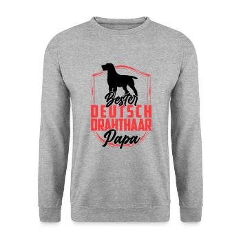 Deutsch Drahthaar Papa Deutsch Drahthaar - Unisex Pullover - Weißgrau meliert - Vorne - Alina (178cm) & Michal (187cm)