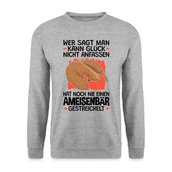 Ameisenbär Glück anfassen Ameisenfresser - Unisex Pullover - Weißgrau meliert - Vorne - Alina (178cm) & Michal (187cm)