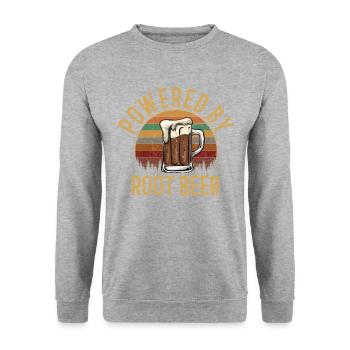 Powered by root beer, root beer - Unisex Pullover - Weißgrau meliert - Vorne - Alina (178cm) & Michal (187cm)
