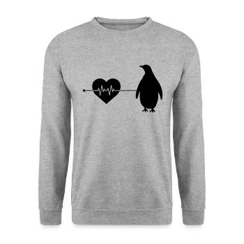 Pinguin Herzschlag - Unisex Pullover - Weißgrau meliert - Vorne - Alina (178cm) & Michal (187cm)
