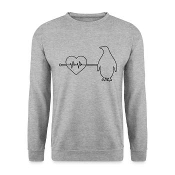 Pinguin Herzschlag - Unisex Pullover - Weißgrau meliert - Vorne - Alina (178cm) & Michal (187cm)