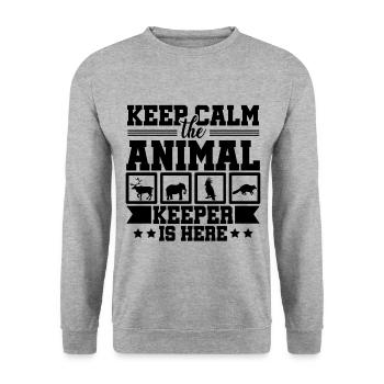 Keep Calm The Animal Keeper Is Here Animal Lover Z - Unisex Pullover - Weißgrau meliert - Vorne - Alina (178cm) & Michal (187cm)