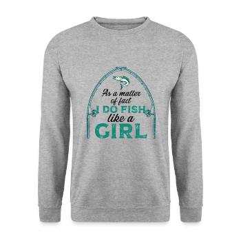 Ich Fische Wie Mädchen Rod Fisher Fish Fisherman - Unisex Pullover - Weißgrau meliert - Vorne - Alina (178cm) & Michal (187cm)