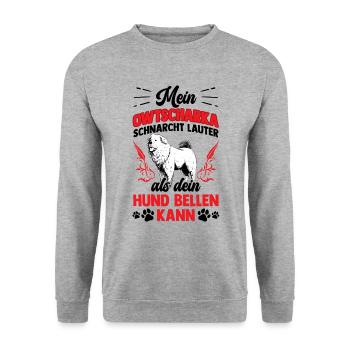 Owtscharka schnarcht lauter Kaukasischer Owtschark - Unisex Pullover - Weißgrau meliert - Vorne - Alina (178cm) & Michal (187cm)