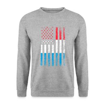 Luxembourg American flag, Luxembourger - Unisex Pullover - Weißgrau meliert - Vorne - Alina (178cm) & Michal (187cm)