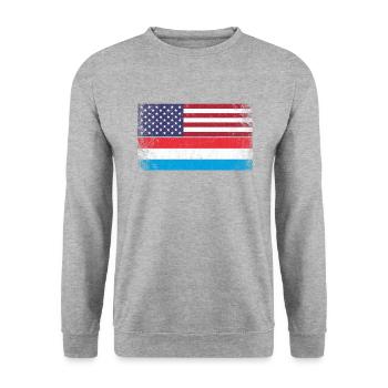 Luxembourg American flag, Luxembourger - Unisex Pullover - Weißgrau meliert - Vorne - Alina (178cm) & Michal (187cm)