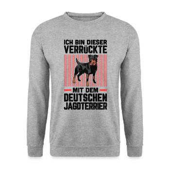 Ich bin der Verrückte mit dem Jagdterrier - Unisex Pullover - Weißgrau meliert - Vorne - Alina (178cm) & Michal (187cm)