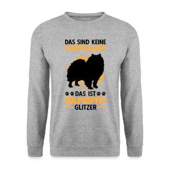 Wolfsspitz Glitzer deutscher Spitz Keeshond - Unisex Pullover - Weißgrau meliert - Vorne - Alina (178cm) & Michal (187cm)