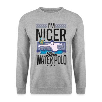 Water Polo I'm Nicer After Water - Unisex Pullover - Weißgrau meliert - Vorne - Alina (178cm) & Michal (187cm)
