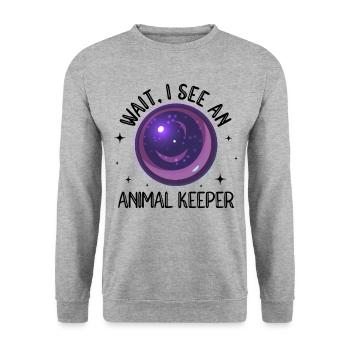 Wait I See An Animal Keeper Animal Lover Zookeeper - Unisex Pullover - Weißgrau meliert - Vorne - Alina (178cm) & Michal (187cm)