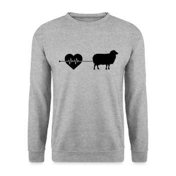 Schaf Herzschlag - Unisex Pullover - Weißgrau meliert - Vorne - Alina (178cm) & Michal (187cm)