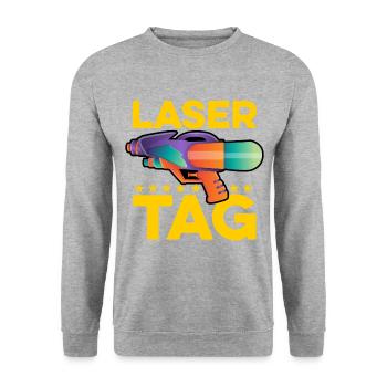 Retro Graphic Lasertag Player Lasertag Phaser Lase - Unisex Pullover - Weißgrau meliert - Vorne - Alina (178cm) & Michal (187cm)