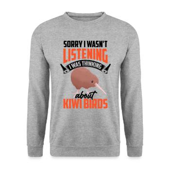 Kiwi Vogel lustiger Spruch Neuseeland Kiwi - Unisex Pullover - Weißgrau meliert - Vorne - Alina (178cm) & Michal (187cm)