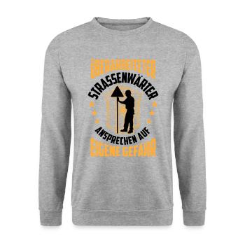 Überarbeiteter Straßenwärter Straßenwart - Unisex Pullover - Weißgrau meliert - Vorne - Alina (178cm) & Michal (187cm)
