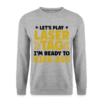 Let's Play Lasertag I'm Ready To Kick Ass Lasergam - Unisex Pullover - Weißgrau meliert - Vorne - Alina (178cm) & Michal (187cm)