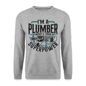 Plombier de plomberie vintage Je suis un - Sweat-shirt Unisexe - gris chiné - Devant - Alina (178cm) & Michal (187cm)