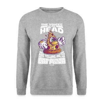 Les voix dans ma tête me disent de manger de la pizza - Sweat-shirt Unisexe - gris chiné - Devant - Alina (178cm) & Michal (187cm)