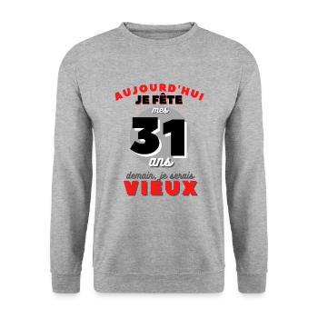 Cadeau Homme anniversaire 31 ans - Sweat-shirt Unisexe - gris chiné - Devant - Alina (178cm) & Michal (187cm)