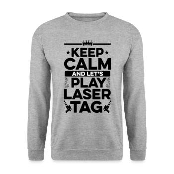 Keep Calm And Let's Play Lasertag Lasergame Player - Unisex Pullover - Weißgrau meliert - Vorne - Alina (178cm) & Michal (187cm)