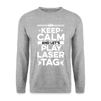 Keep Calm And Let's Play Lasertag Lasergame Player - Unisex Pullover - Weißgrau meliert - Vorne - Alina (178cm) & Michal (187cm)