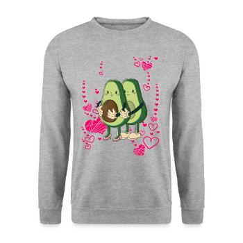 vegan Avocado Mama Papa Baby - Unisex Pullover - Weißgrau meliert - Vorne - Alina (178cm) & Michal (187cm)