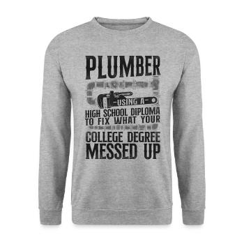 Plombier Plombier Plombier Vintage Plombier - Sweat-shirt Unisexe - gris chiné - Devant - Alina (178cm) & Michal (187cm)