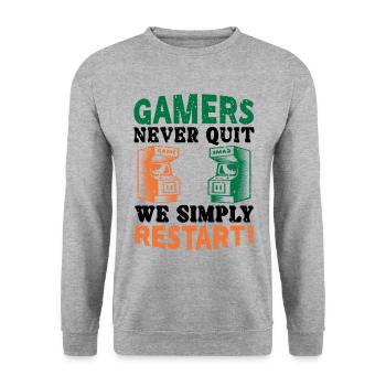 Gamers never quit - Unisex Sweatshirt - salt & pepper - Front - Alina (178cm) & Michal (187cm)